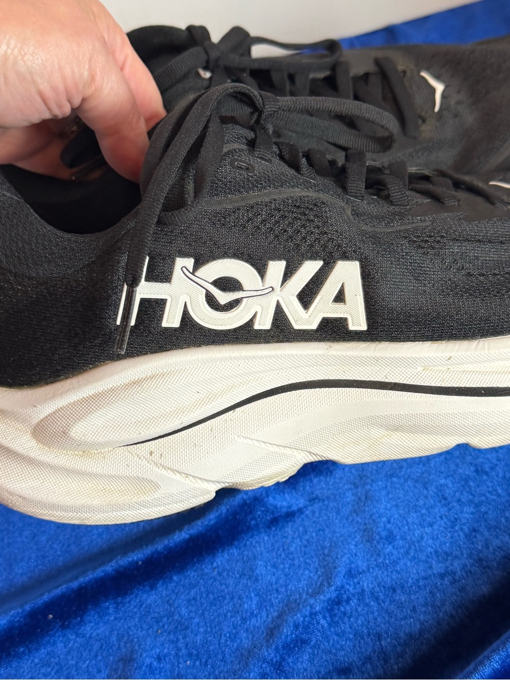 Hoka One One Clifton 10 Black Athletic Shoes with White Logo - Picture 2 of 10